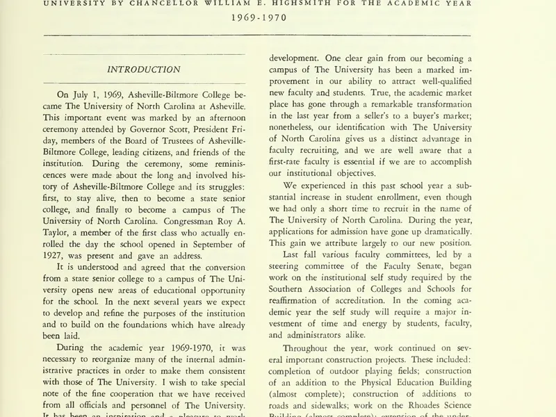 1969-1970 UNCA From UNC President Report